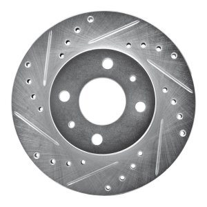 Nissan Sentra Brake Rotor (1) - Front Left - R1 Concepts - Drilled & Slotted - Silver - `88-`06